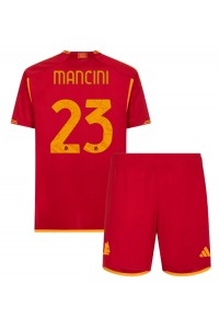 Fotbalové Dres AS Roma Gianluca Mancini #23 Dětské Domácí Oblečení 2023-24 Krátký Rukáv (+ trenýrky)